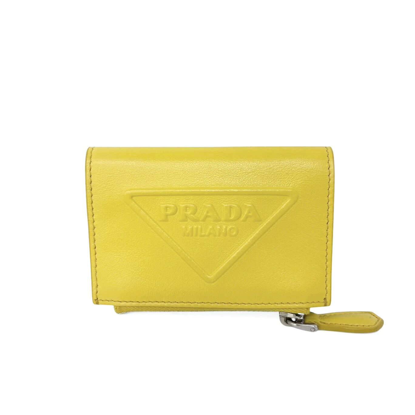 プラダ Prada グレース三角形 コンパクトウォレット レディース なめし革 紙入れ 二つ折り 黄色