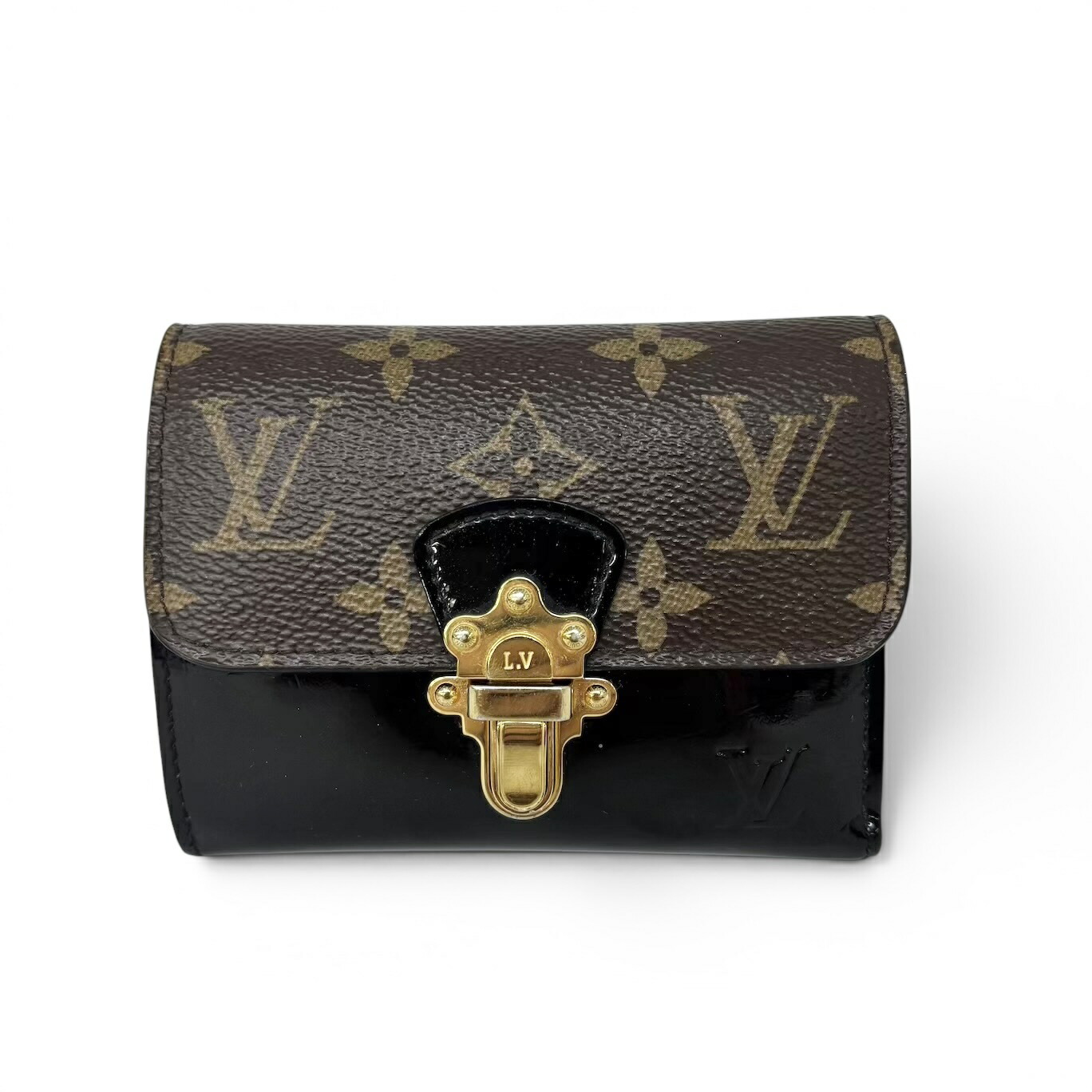 LOUIS VUITTON ルイ ヴィトン モノグラム ポルトフォイユ 桜んぼう白木 パウダーコンパクト 専売特許なめし革 3つ折札入れ ノワール 黒いこと M61912