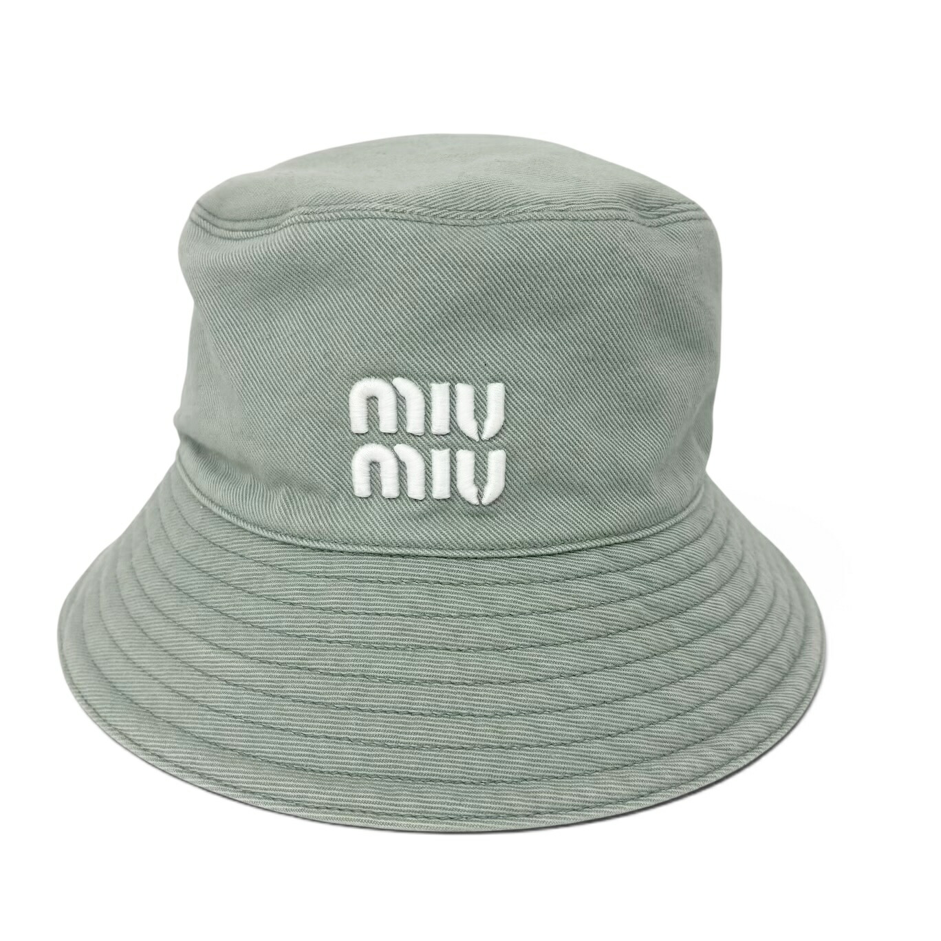 Miu Miu ミュウミュウ 刺しゅう入り口・入口 ジーンズ 井戸釣瓶かぶり笠 緑であること 鳥打ち帽 レディース