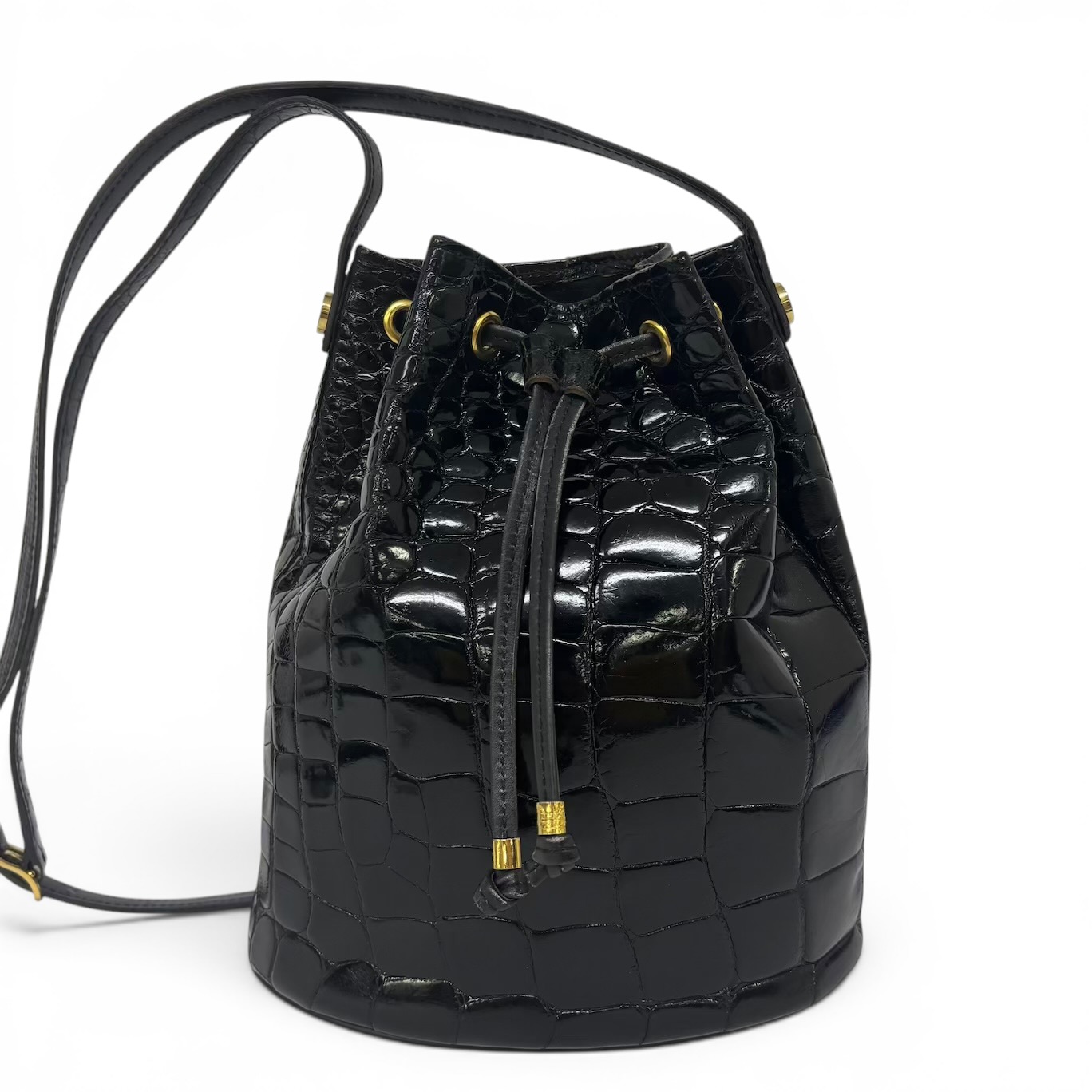 CELINE セリーヌ ヴィンテージ クロコ型押し 合切袋 ショルダーバッグ 黒いこと レディース