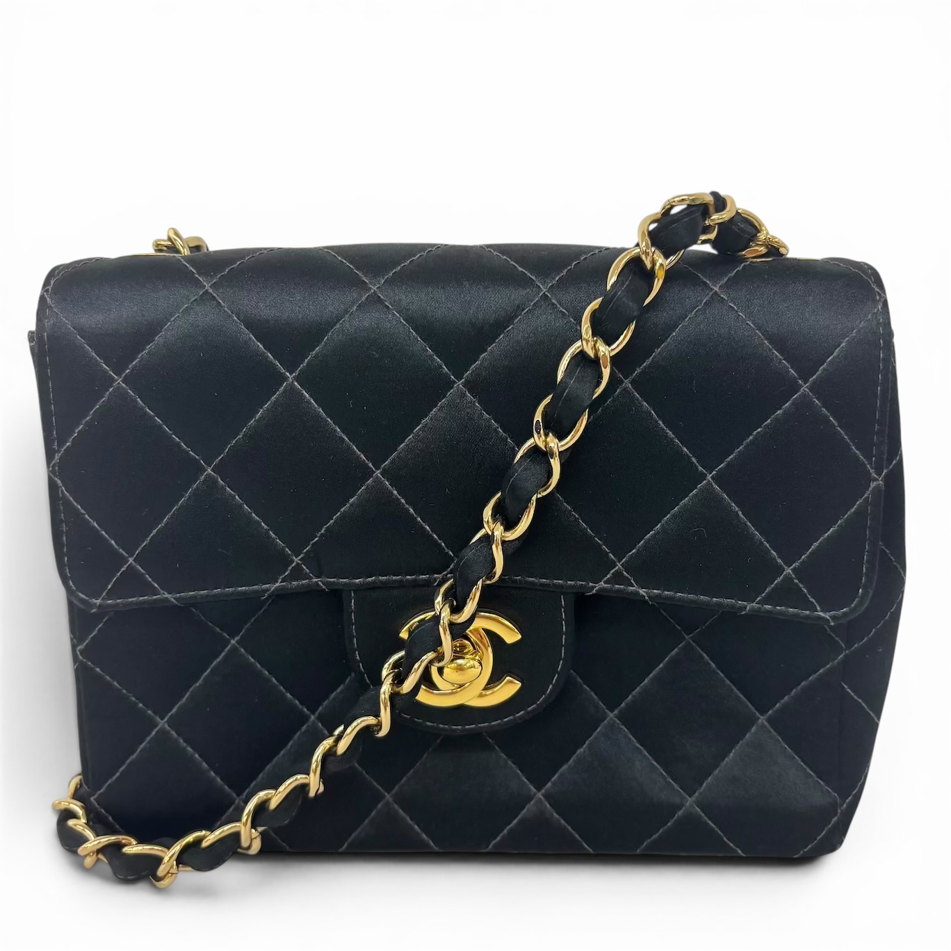 CHANEL シャネル CC ミニマトラッセ 地絹 繻子 チェーン店ショルダーバッグ 合切袋 黒いこと ココマーク 7番台 レディース