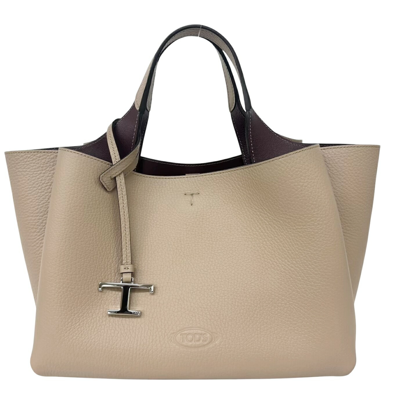 TOD’S トッズ ミニ Tひと休み受け答え トートバッグ 2WAY ショルダーバッグ なめし革 ベージュ系 レディース