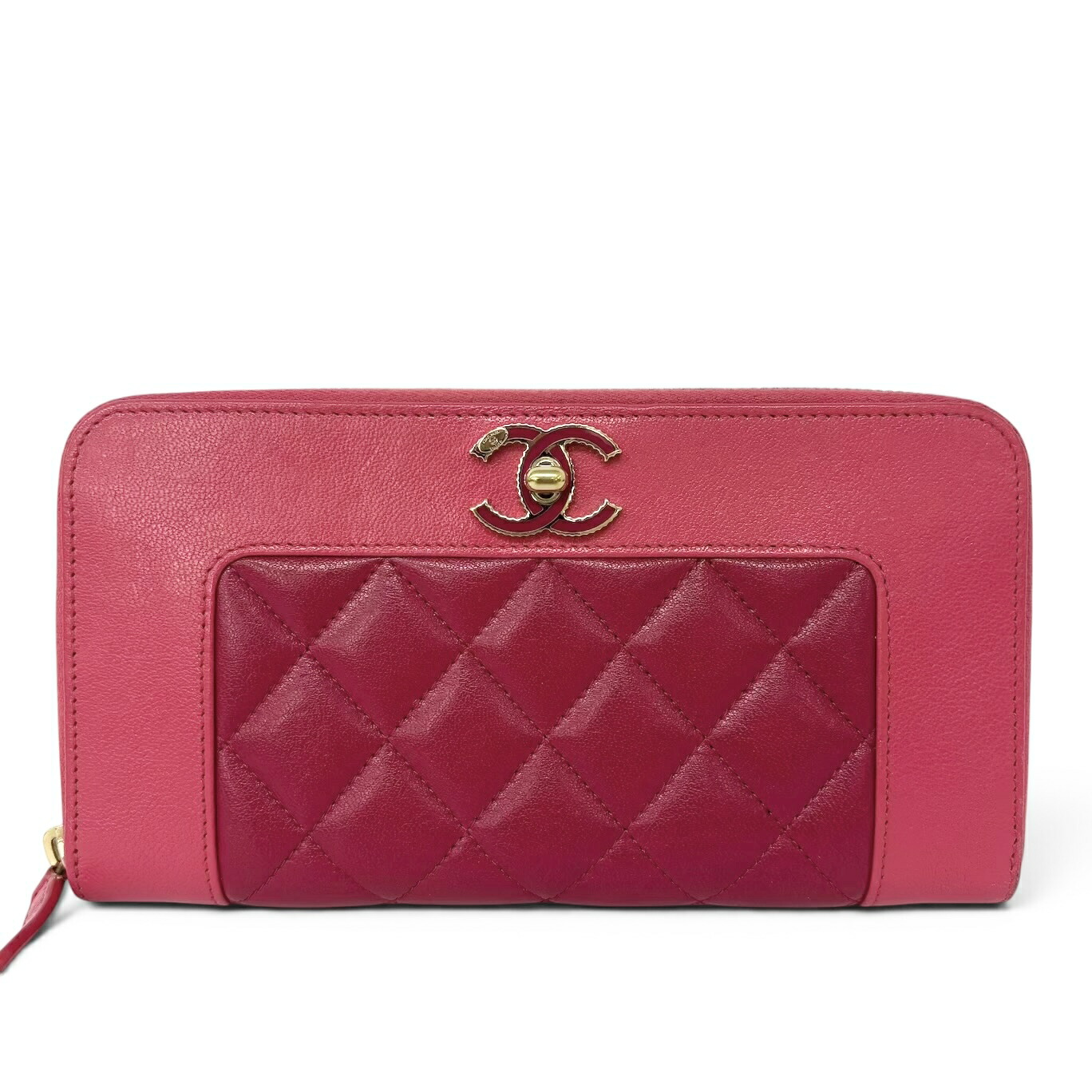 CHANEL シャネル ココ マドモアゼルヴィンテージ 長金入れ A80969 ラウンドチャック 赤いことｘさくら色