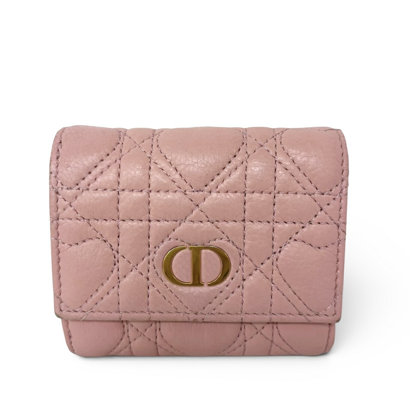 DIOR クリスチャンディオール カロ ハイビスカス カナージュ パウダーコンパクト ウォレット 三つ折り金入れ さくら色 レディース