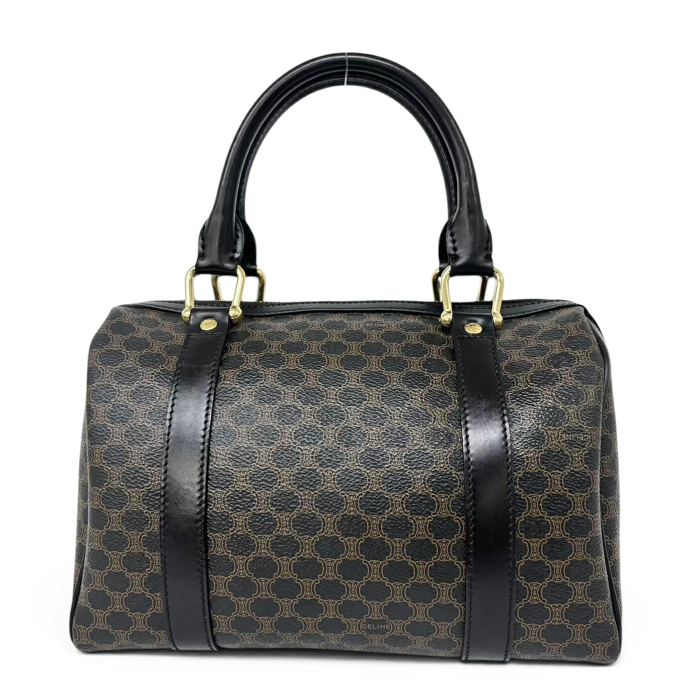CELINE セリーヌ マカダム柄 ミニボストンバッグ ハンドバック 周遊御徒面子 黒いこと 赤銅色 レディース