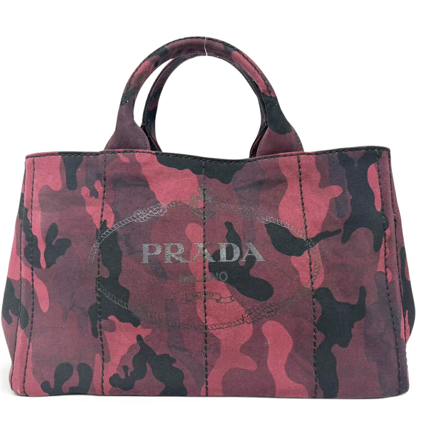 PRADA プラダ カナパ M 化けの皮 偽装 B2642B 2WAY トートバッグ ハンドバック 帆布 赤いこと 黒いこと 赤 黒 レディース