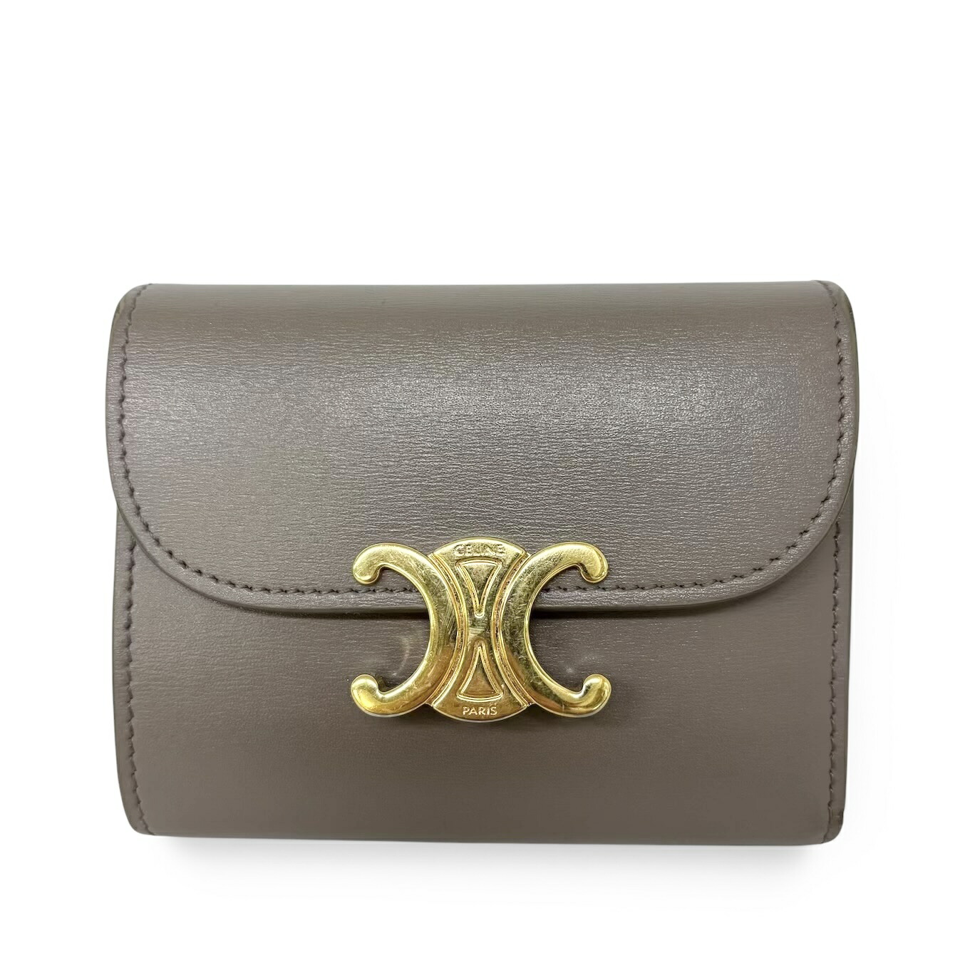 セリーヌ CELINE 紙入れ 三つ折り スモール フラップウォレット トリオンフ シャイニーカーフスキン ペブル 薄墨色 10D783DPV 10BL ミニ紙入れ コンパクトウォレット