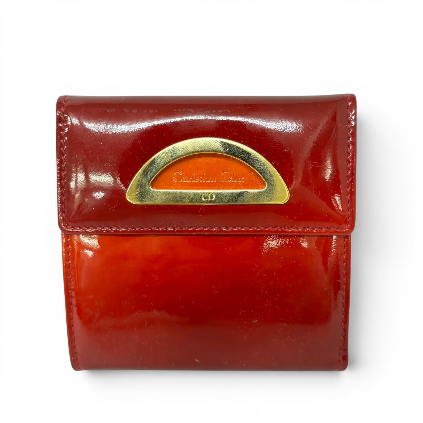 クリスチャンディオール 三つ折り財布 パテントレザー エナメル レッド ボルドー CDロゴ 金具 ヴィンテージ Christian Dior｜Selectfew 店