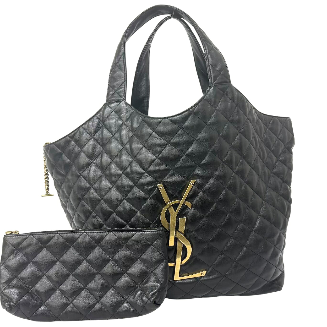 SAINT LAURENT PARIS サンローラン パリ イカール マキシ トートバッグ レザー ブラック レディース ラムスキン ポーチ付き|Selectfew 店