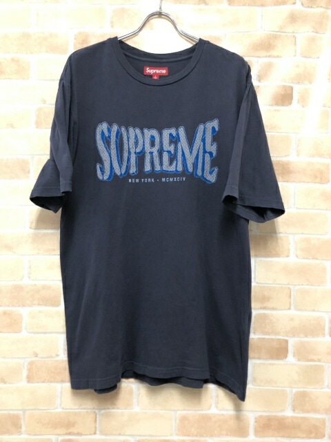 【中古】 Supreme シュプリーム Flocked Washed S/S Top ネイビー L 111428864