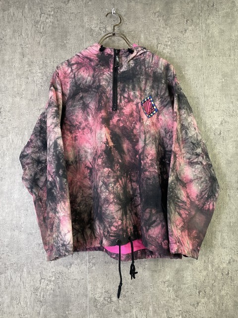 【中古】GOTCHA ガッチャ ナイロン パーカ ジャケット ハーフジップ プルオーバー タイダイ 台湾 TAIWAN ピンク ブラック L 33934929|セレクト古着レプトン 店