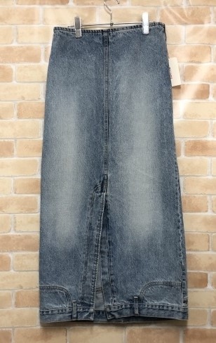【中古】 引き船有り MEYAME  メヤメ DENIME UPSIDE-DOWN SKIRT ともし火青み 1 111445005
