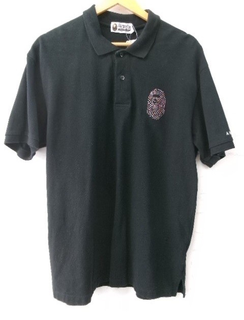 【中古】A BATHING APE アヘ゛イシンク゛エイフ゜ レインホ゛ーラインストーンホ゜ロシャツ 001P0G301011X フ゛ラック L 991868196|セレクト古着レプトン 店
