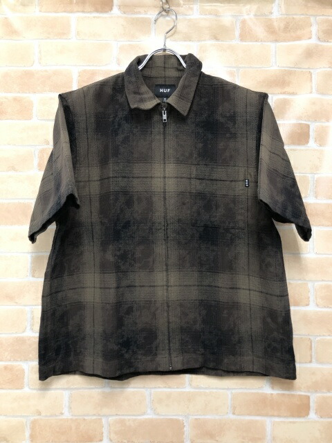 【中古】 HUF ハフ TIE DYE PLAID ZIP SHIRT 赤銅色 M 111445835