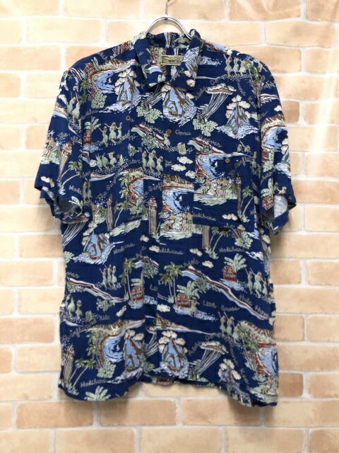 【中古】 Papas パ通り手形 アロハシャツ D0403FBP115 青色 M 111443803