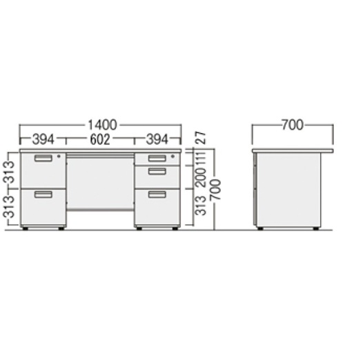 両袖デスク W1400 事務机 両袖机天板メープル色 本体ホワイト色