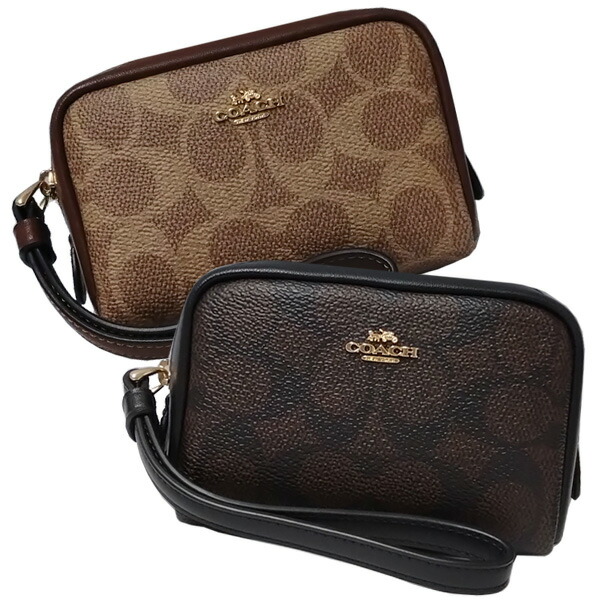 コーチ COACH 小物 ポーチ CW907 シグネチャー コーテッド キャンバス レザー リストレット アウトレット［並行輸入品］ 【レディース ギフト ブランド 小物入れ マルチポーチ 旅行 ミニ コンパクト】