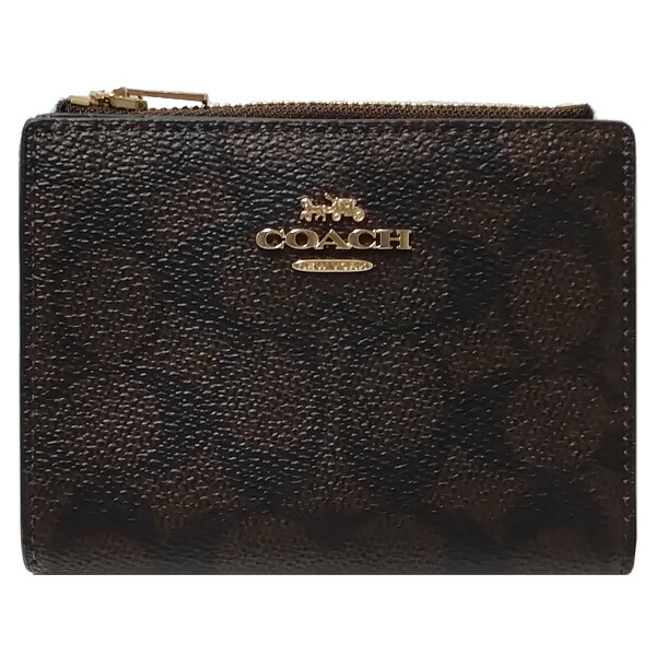 コーチ COACH 財布 二つ折り財布 CW803 IMXAQ シグネチャー コーテッド キャンバス レザー バイフォールド ウォレット ウォルナット×ブラック アウトレット［並行輸入品］ 【レディース ギフト ブランド 折り財布 コンパクト】