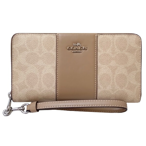コーチ職 COACH 紙入れ 長紙入れ CW947 SVPWH ロング ジップ アラウンド ウォレット なめし革 書き判 帆布 縞模様 真砂×トープ 逃げ口［並行輸入品］【差し上げ物 ブランド名 母の日 差し上げ物】