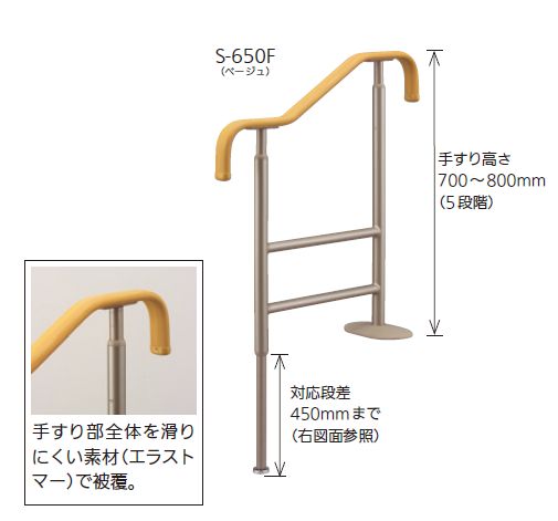 【楽天市場】アロン化成 安寿 上がりかまち用手すり S650F 手すり部幅/44mm 手すり高さ/700800mm(5段階調節) 手摺