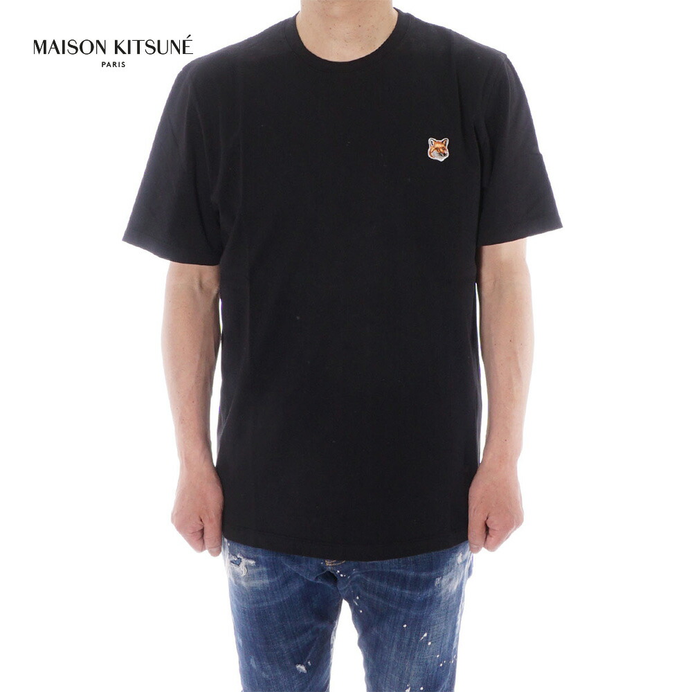 【美品】 メゾンキツネゴルフ フォックスヘッド Tシャツ デカロゴ MAISON KITSUNE(メゾンキツネ) モノクローム ダブルフォックス