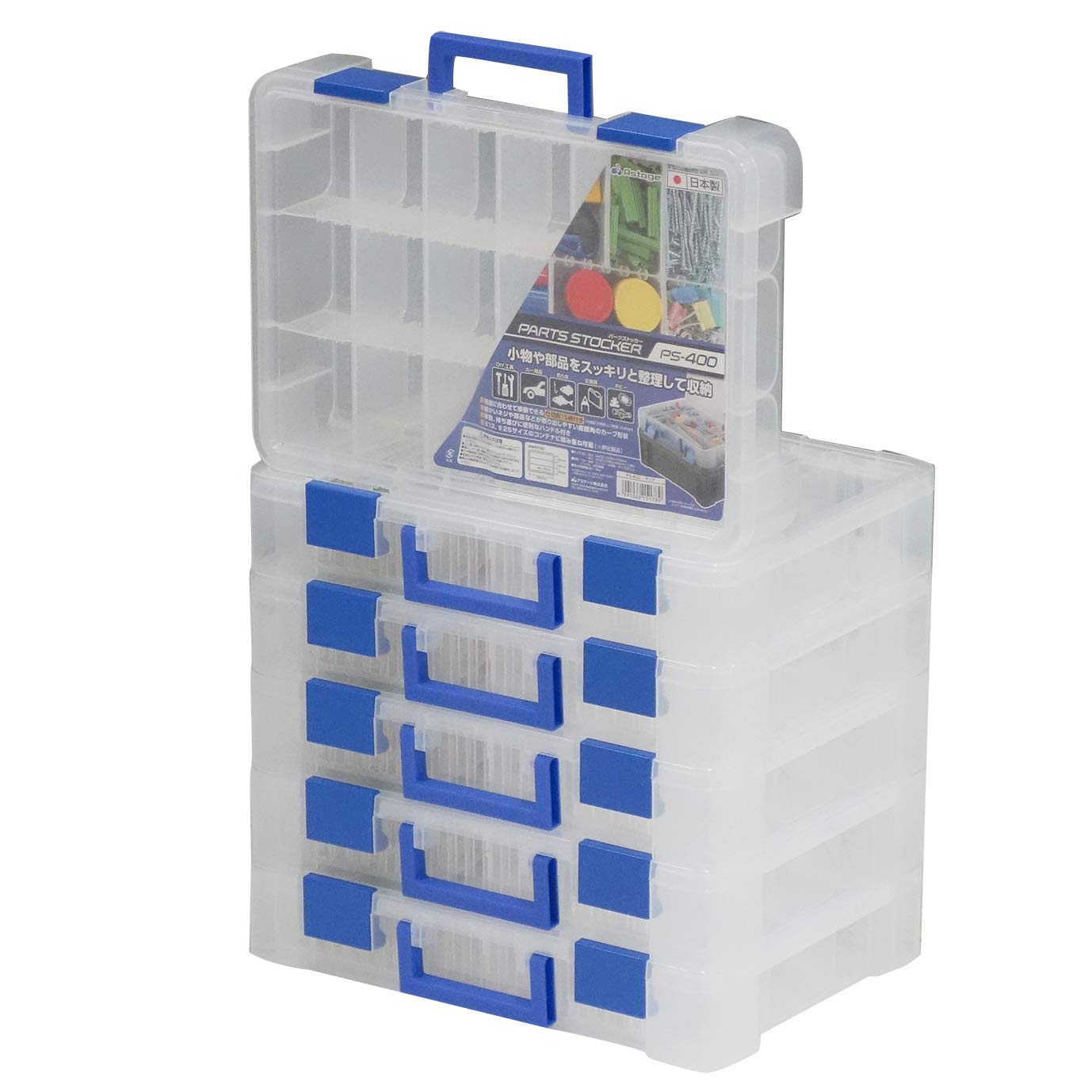 JEJアステージ 収納ボックス パーツストッカー PS-400 クリア 奥行29×高さ7.8×幅40.5cm 6個セット DIY 工具箱 釣具 ケース|selectable