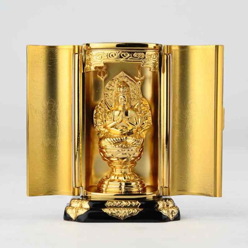 仏像 千手観音菩薩 厨子入り（金メッキ/24金） 仏師：渡辺景秋 原型＿（子年生まれ）十二支守り本尊 干支 高岡銅器(せんじゅかんのんぼさつ)