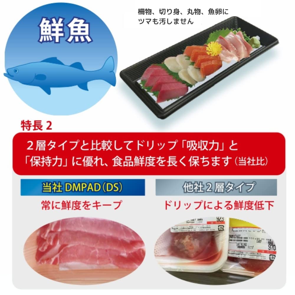 オザックス(Ozax) 精肉 鮮魚ドリップ吸収シート DMPAD(DS)140×80mm 3000枚(500枚×6袋入りケース売)|鮮度キープ 保鮮シート|selectable
