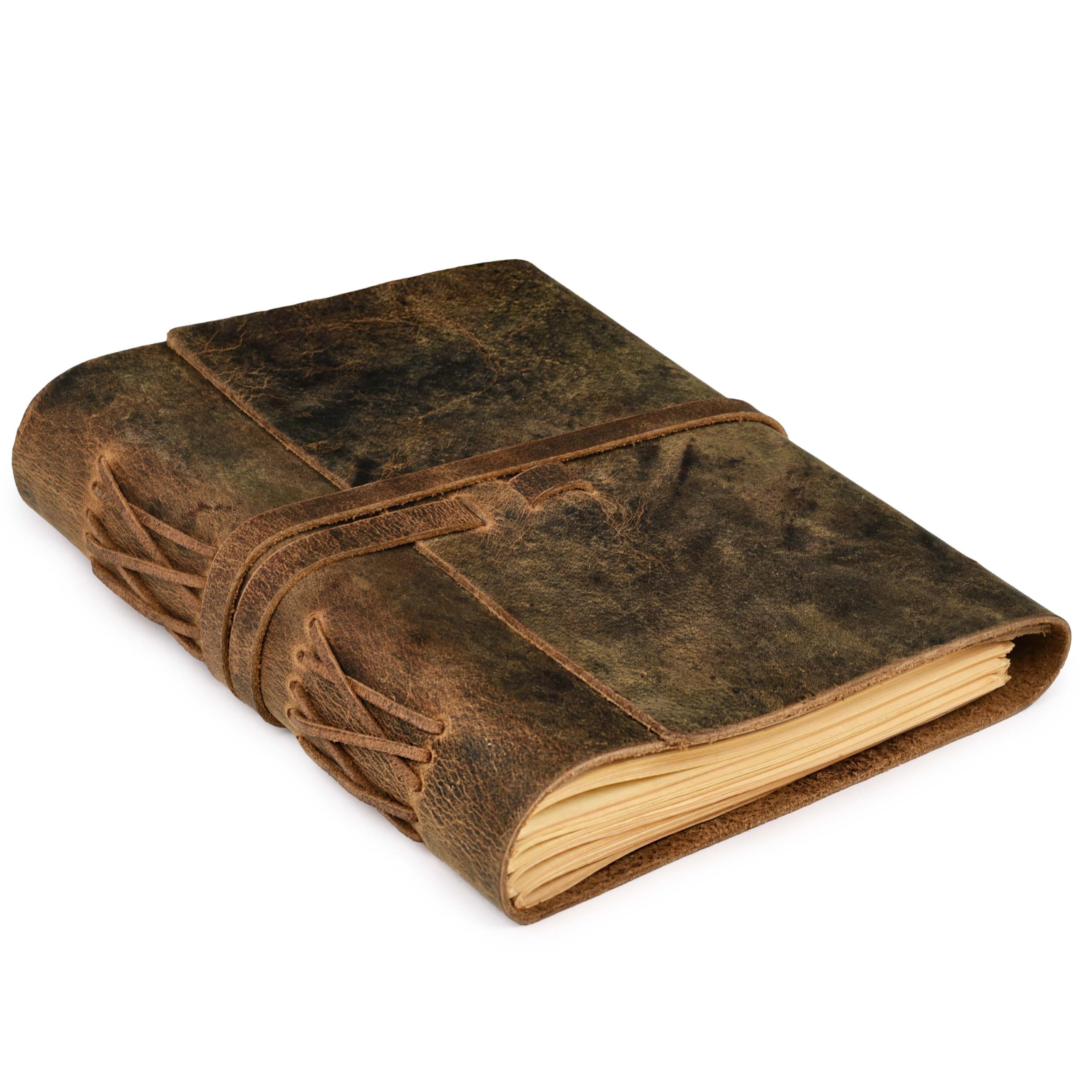 LEATHER VILLAGE 罫線入り革綴じジャーナル - 260ページ、ラスティックブラウン (A4) - Book of Shadows - ライティングノート、デイリーメモ帳、女性と男性のための旅行日記 - 11.7インチ x 8.30インチ カ|selectable