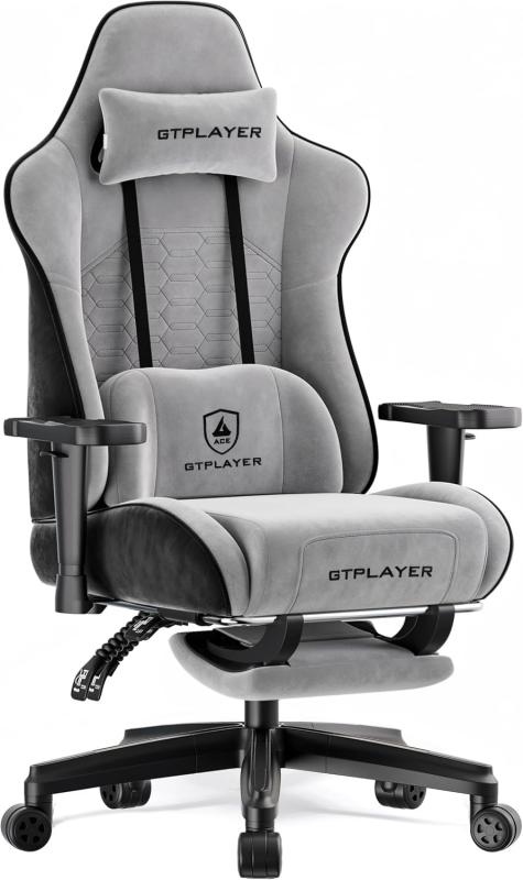 GTPLAYER ゲーミングチェア ベロア生地 デスクチェア オフィスチェア 椅子 【アップグレードされたオットマン+カーボン調アームレスト】