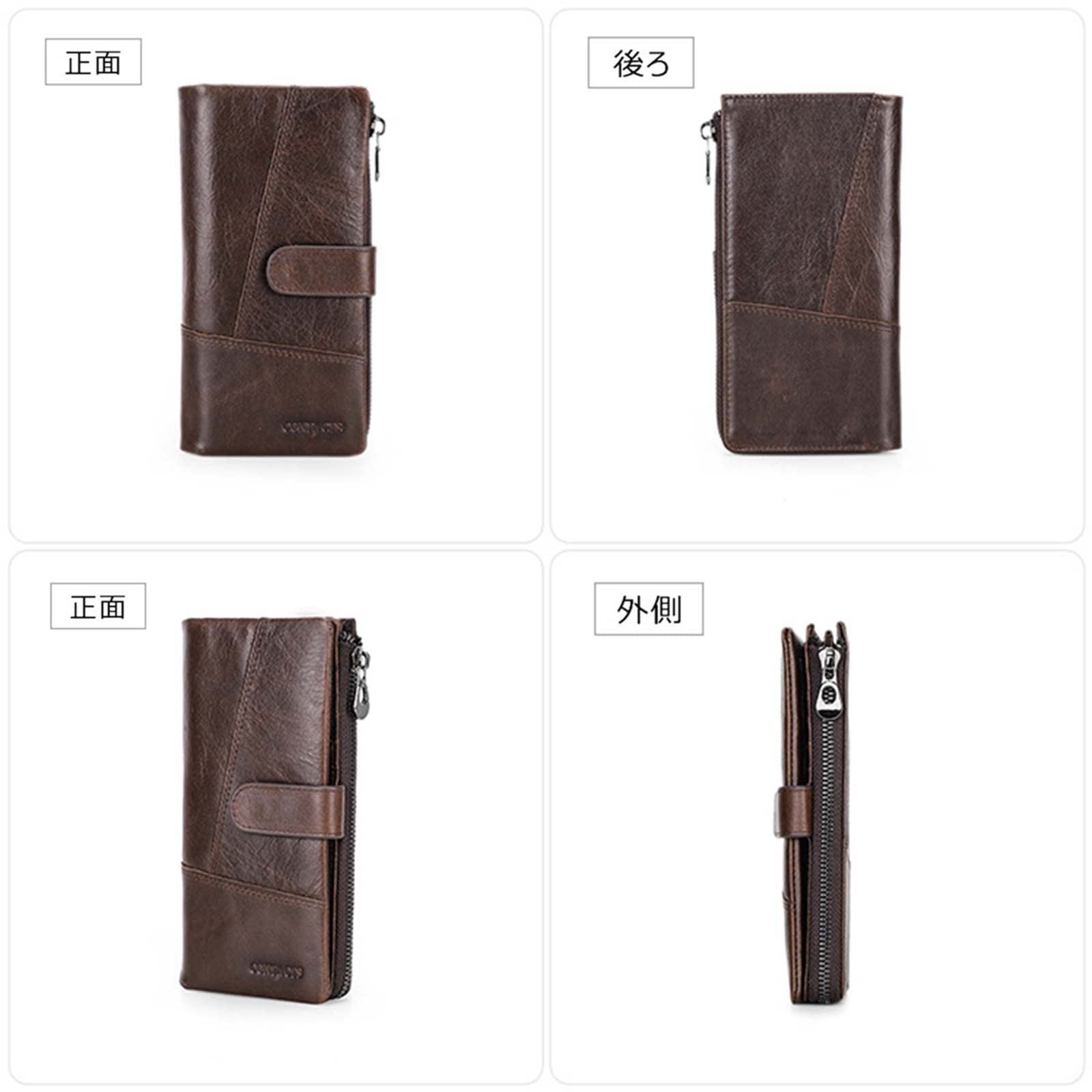 [ゴフエルト] 財布 メンズ 長財布 人気ブランド 牛革 二つ折り 本革 小銭入れ 大容量 ラウンドファスナー ビジネス ギフト (ダークブラウン)｜selectable