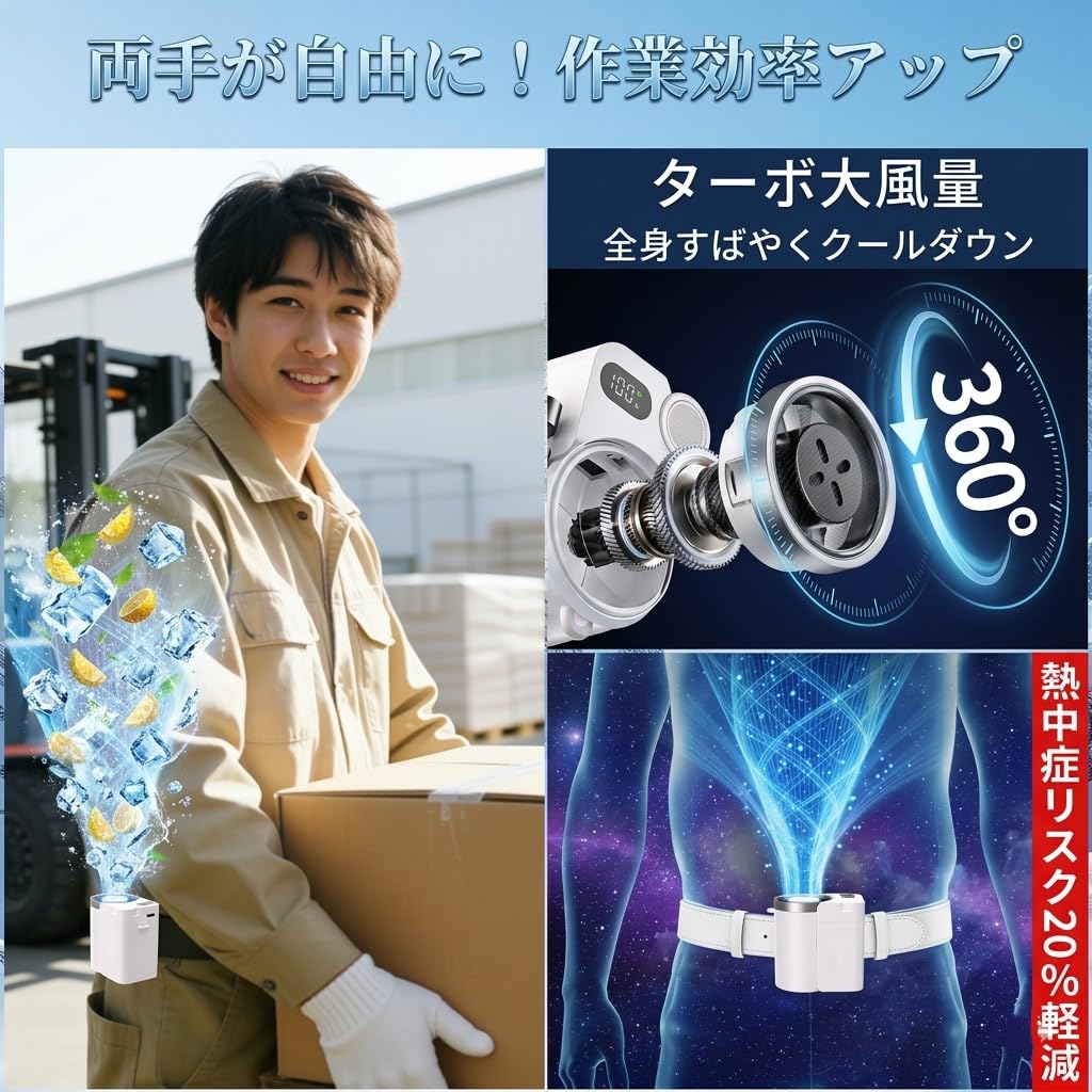 【2026夏】KIHCES 腰掛け扇風機 ハンディファン アロマシート付き 軽量176g 体感温度-17℃ 199段階風量調節 20時間連続使用 ウエストファン ベルトファン 静音 4WAY（腰掛け/首掛け/手持ち/卓上）｜selectable