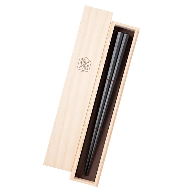 箸 高級 天然木 23.5cm 太口 七角 拭漆 黒檀 黒 日本製 G-64543
