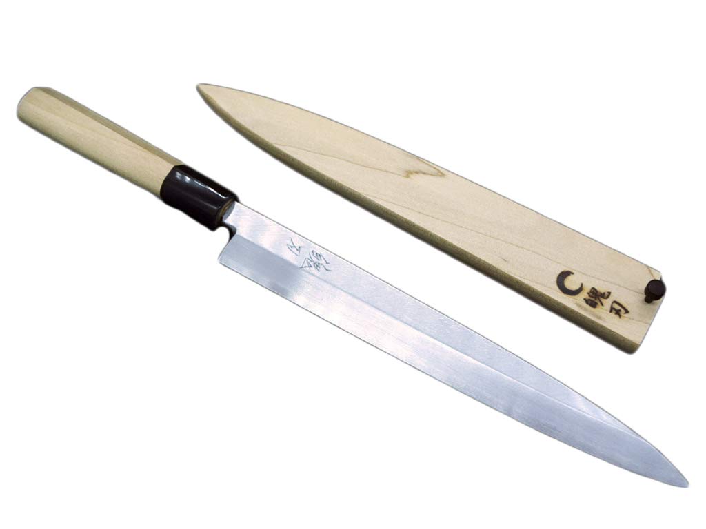堺製プロ仕様 魄刃 Hakuba 本霞白二鋼 柳刃包丁8寸 240mm 24cm 刺身包丁 水牛角柄 鞘ピン付 日本製 Made in Japan|selectable