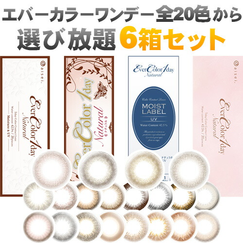 [ポイント20倍]2021/4　新色追加！エバーカラーワンデー　ナチュラルエバーカラーワンデー　ナチュラルモイストレーベルUV/6箱SET(120枚)/18カラーから選べる