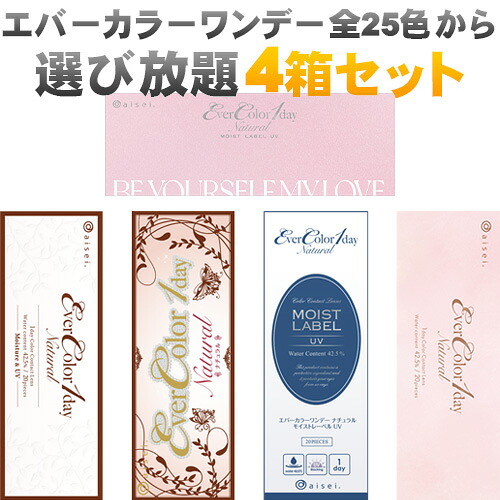 エバーカラーワンデー 自然的\u0026エバーカラーワンデー ナチュラルモイストレーベルUV/4箱SET(80枚)/23色つやから選べる