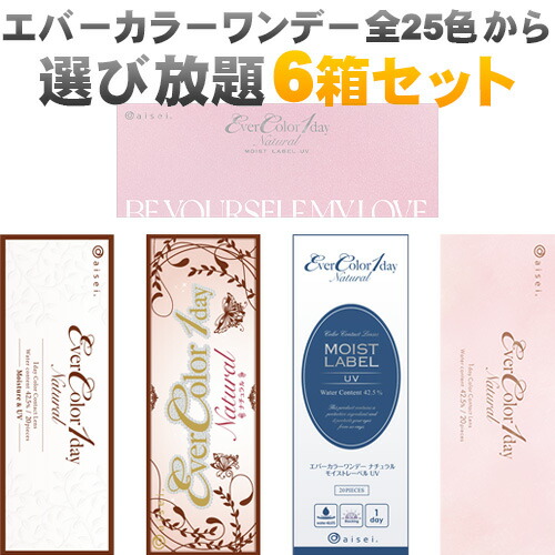 【スグに使える20%OFF引き換え証】エバーカラーワンデー 自然的\u0026エバーカラーワンデー ナチュラルモイストレーベルUV/6箱SET(120枚)/25色つやから選べる
