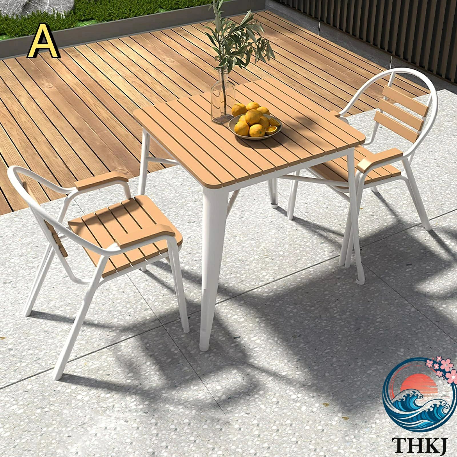 テーブル1組 80cm 3点屋外セットダイニングテーブルとベンチ 長さ120/150/180cm 黒い丸テーブル モダンなスタイル ガーデンテーブルセット ベランダテーブルセット 屋外ダイニングテーブル プラスチック製の木製のテーブルトップ 金属フレーム|セレクトギアマーケット