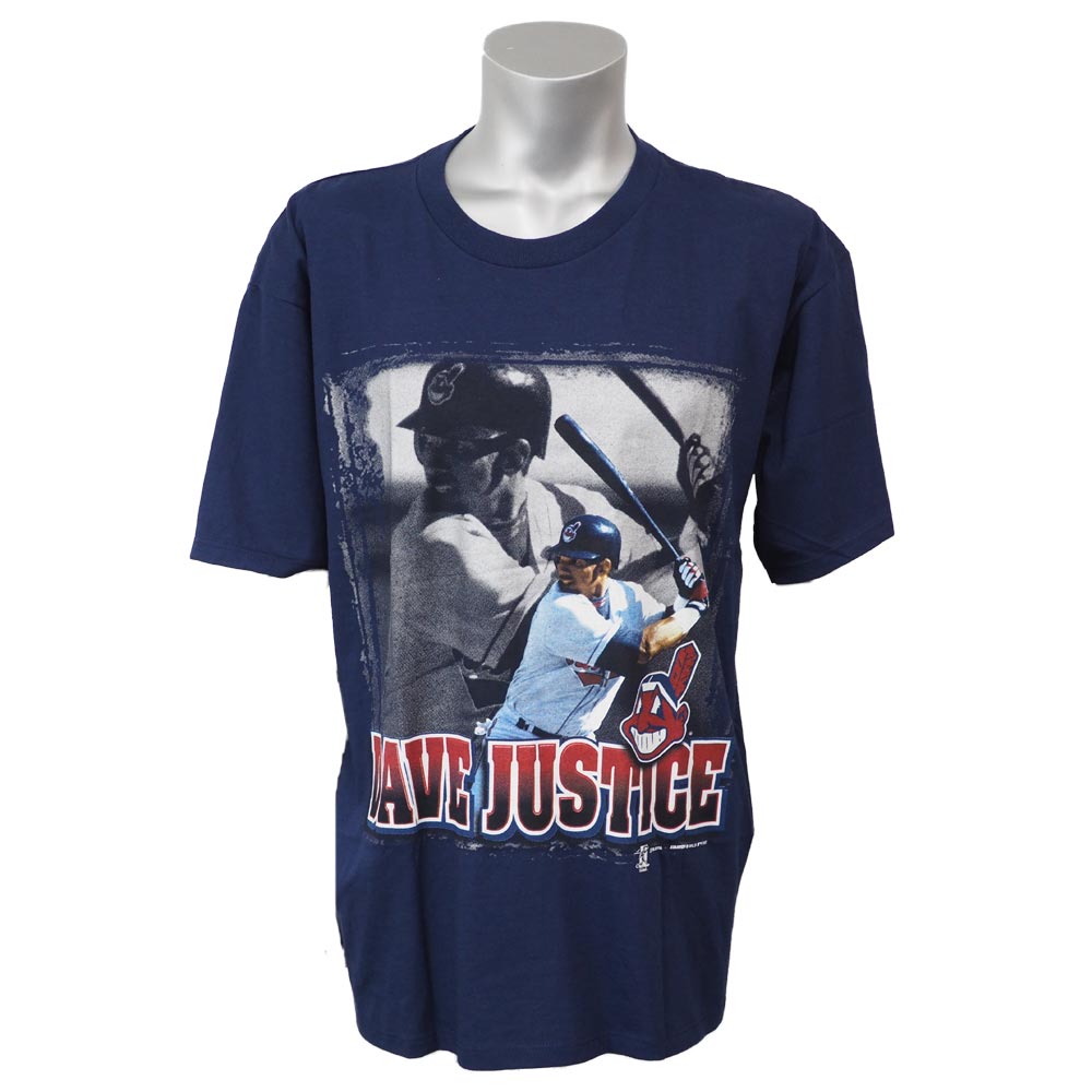 MLB インディアンス デビッド・ジャスティス プレイヤー フォト Tシャツ スターター/Starter ネイビー レアアイテム【OCSL】 2212msg