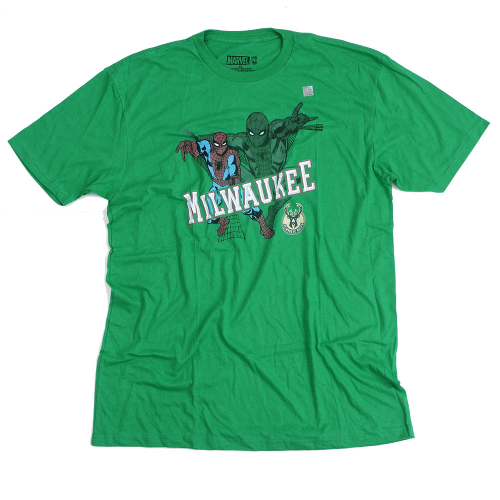 NBA ミルウォーキー・バックス Tシャツ スパイダーマン Marvel グリーン【OCSL】