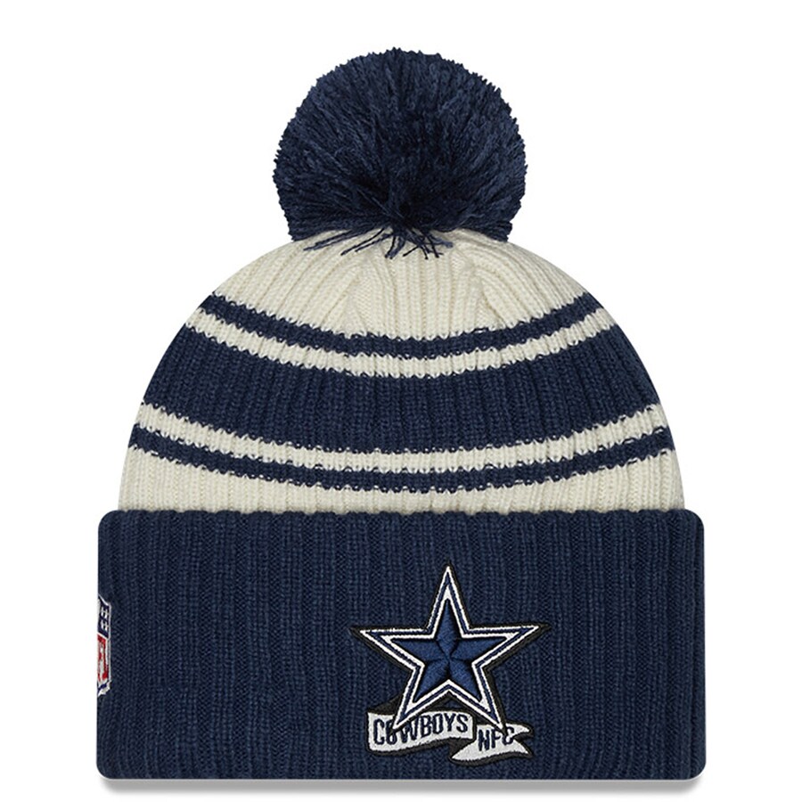 NFL カウボーイズ ニットキャップ 2022 サイドライン Sideline Sport Cuffed Pom Knit Hat ニューエラ/New Era クリーム ネイビー