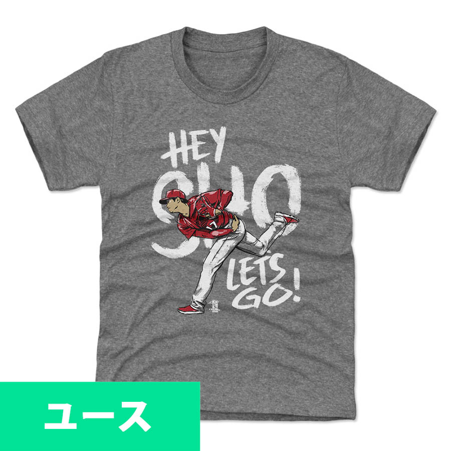 MLB 大谷翔平 エンゼルス Tシャツ ユース キッズ Hey Sho W WHT 500Level グレー