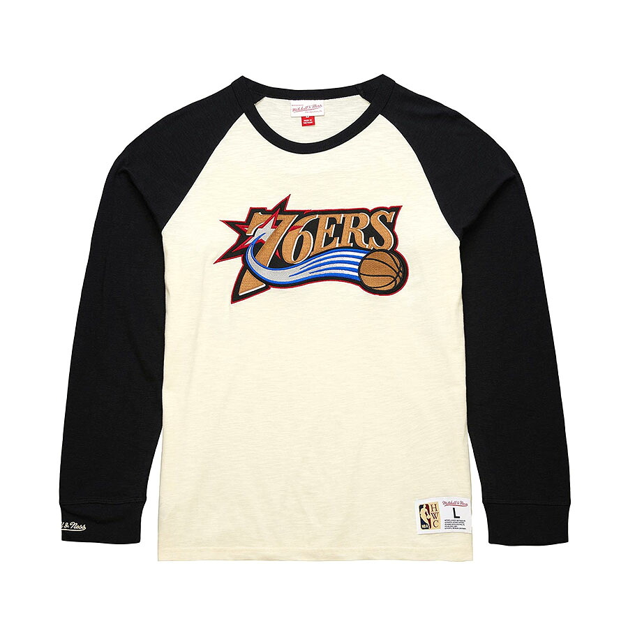 NBA 76ers Tシャツ ヴィンテージロゴ ロングスリーブ ミッチェル＆ネス/Mitchell & Ness ブラック クリーム｜映画エンタメショップ SELECTION