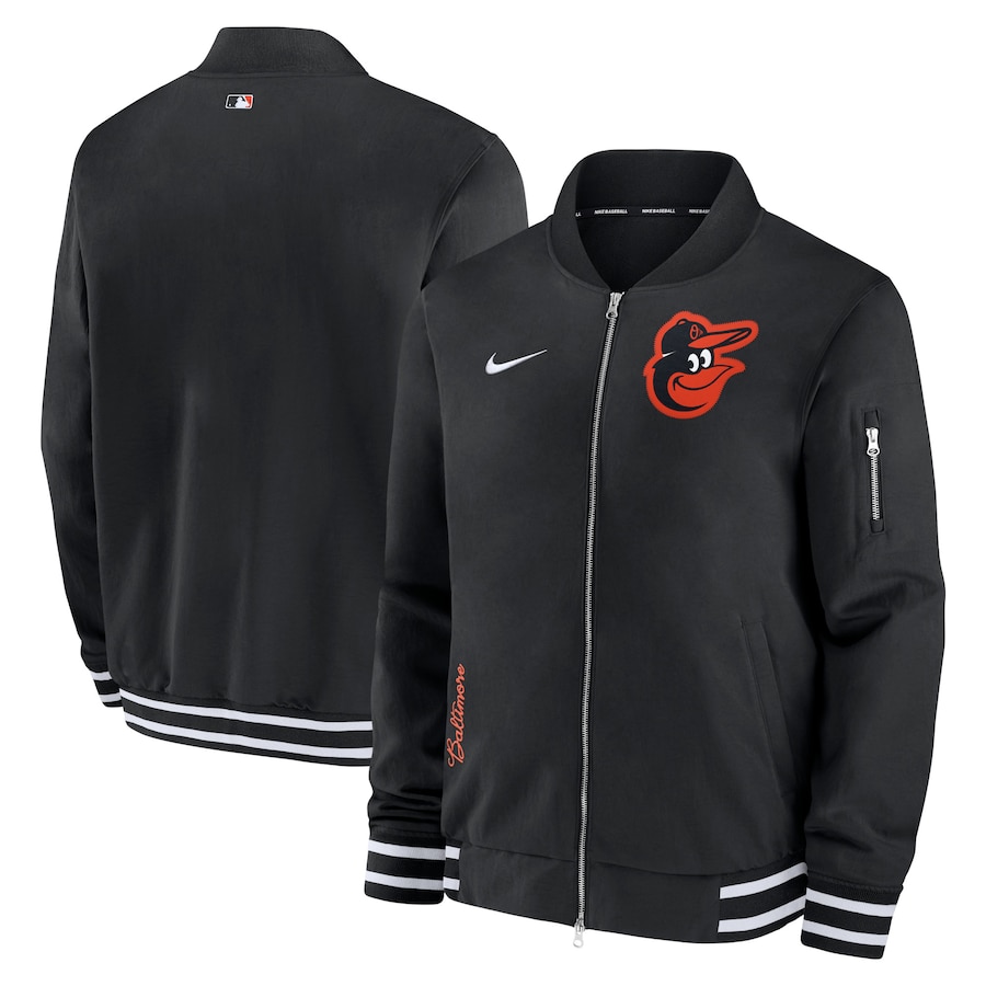 MLB オリオールズ 上衣 2024 運動選手着付ける模範例 オーセンティック Full-Zip Bomber Jacket ナイキ/Nike 黒いこと コート・ジャケット-メンズファッション