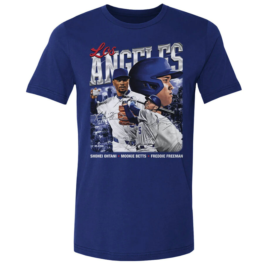 MLB 大谷翔平 ムーキー・ベッツ フレディ・フリーマン ドジャース Tシャツ Los Angeles D Trio WHT 500Level ロイヤルブルー