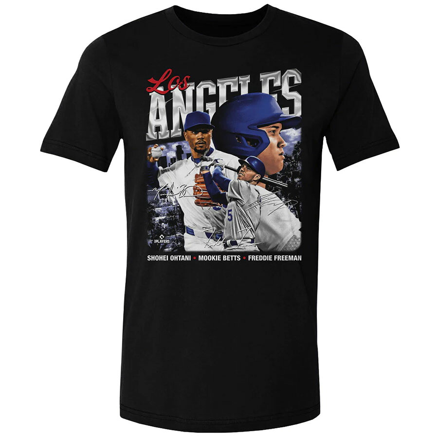 MLB 大谷翔平 ムーキー・ベッツ フレディ・フリーマン ドジャース Tシャツ Los Angeles D Trio WHT 500Level ブラック