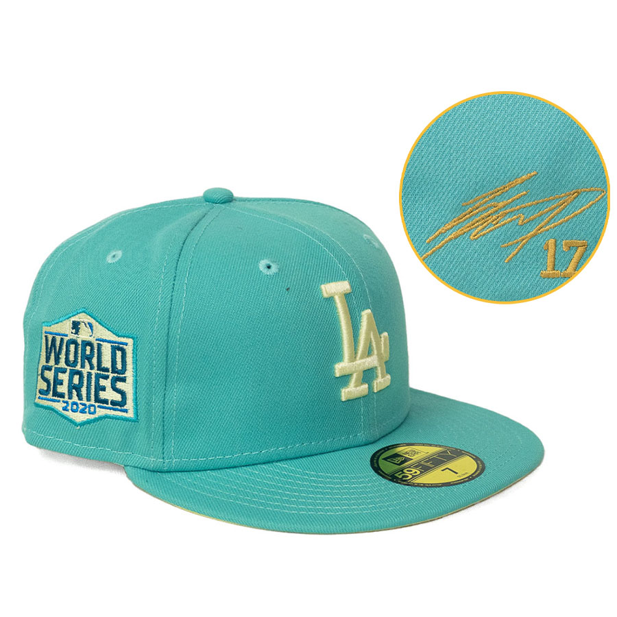 MLB 大谷翔平 ドジャース キャップ 【海外買付】ワールドシリーズ2020 Patch 59FIFTY サイン刺繍 ニューエラ/New Era ティール イエロー|映画エンタメショップ SELECTION