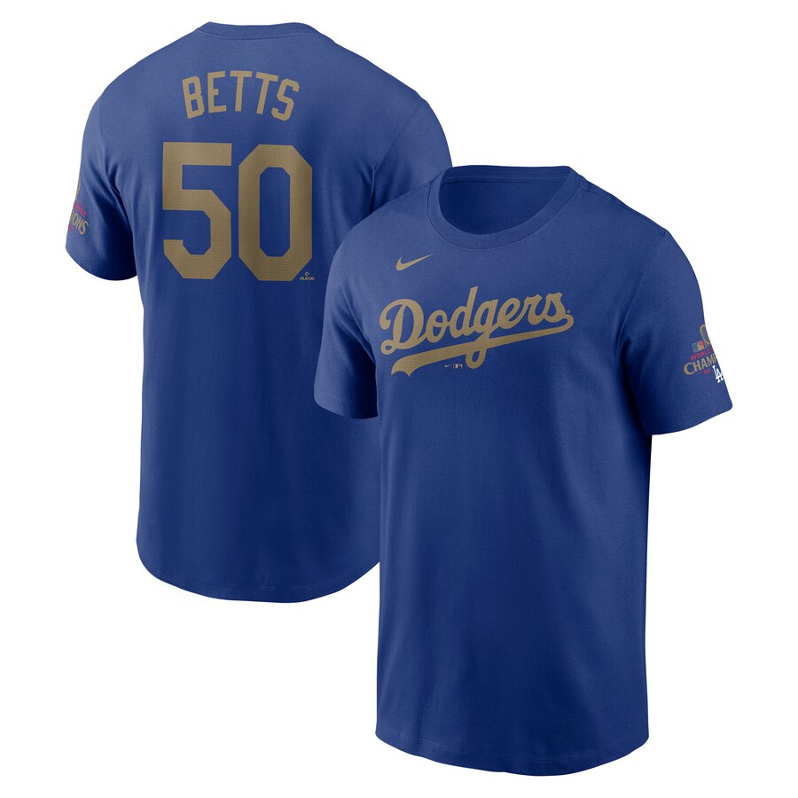 【海外モデル】MLB ムーキー・ベッツ ドジャース Tシャツ ゴールドコレクション WS2024優勝 ネーム＆ナンバー ナイキ/Nike ロイヤル