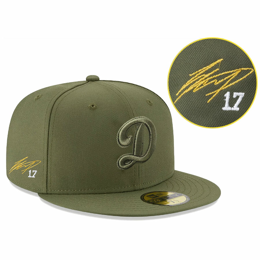 MLB 大谷翔平 ドジャース キャップ 【海外買付】Basic 59FIFTY サイン刺繍 Dロゴ ニューエラ/New Era カーキ