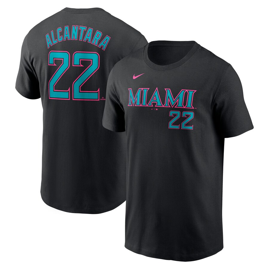 MLB サンディ・アルカンタラ マーリンズ ティーシャツ 2025 シティーコネクト Fuse 名まえ＆電話番号 T-Shirt ナイキ/Nike 黒いこと